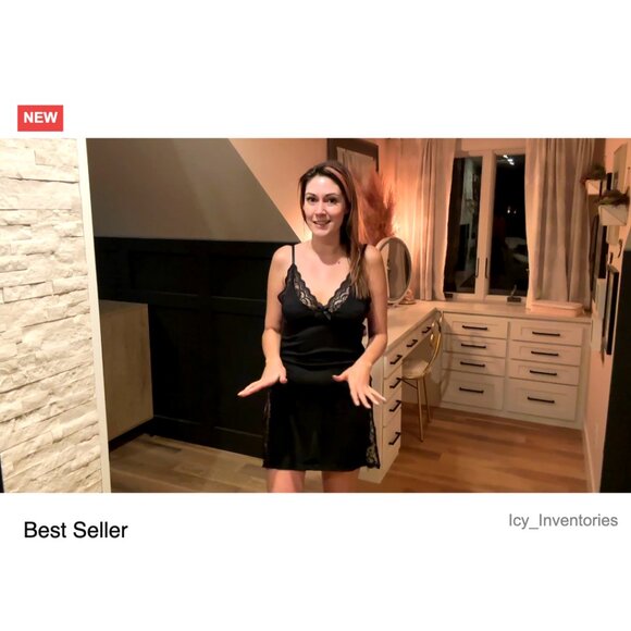 Lace Chemise Nightgown Sexy Sleepwear Modal Fabric Adjustable Straps Side Slits - Picture 7 of 7